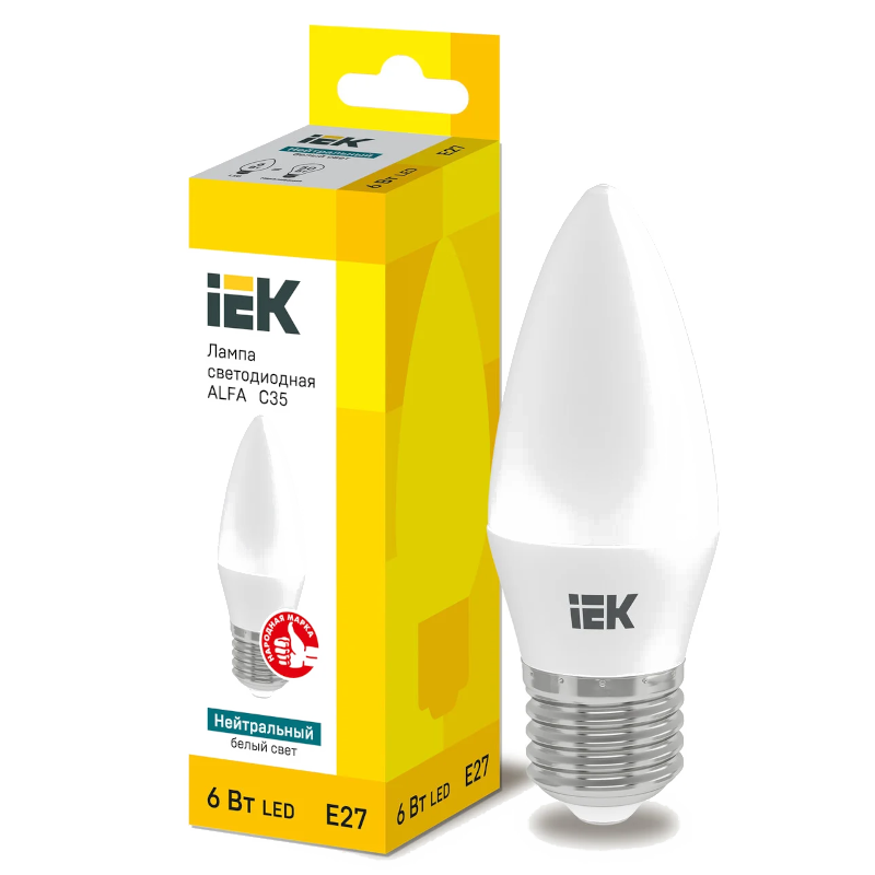 Лампа світлодіодна ІЕК С35, 6Вт, E27, 4000К (LLA-C35-6-230-40-E27)